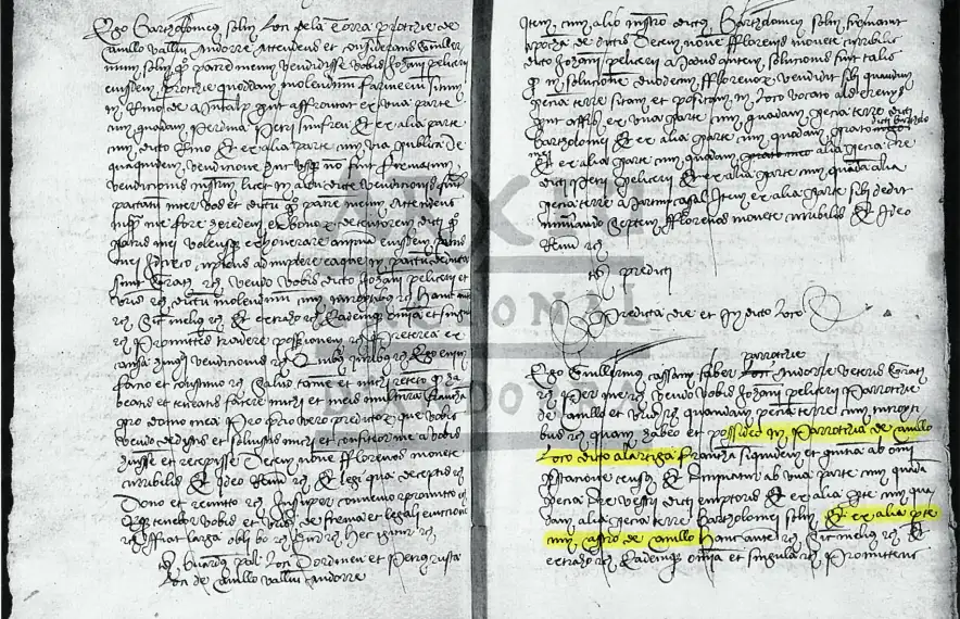 El document de compravenda d’un terreny que confronta amb el ‘castrum’ de Canillo autentificat pel notari Lupetti el 1466.