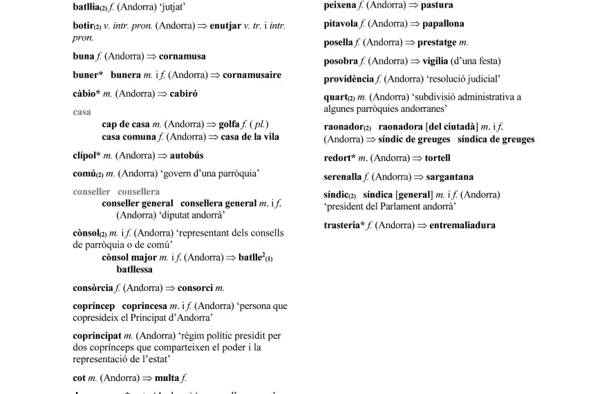 L’anomenada Unitat lèxica d’àmbit restringit corresponent al ‘Parlar d’Andorra’ de la ‘Proposta’ inclou 45 andorranismes.