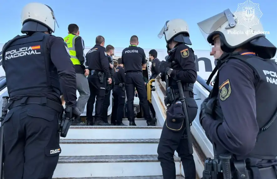 Els agents a les escales d'un avió.