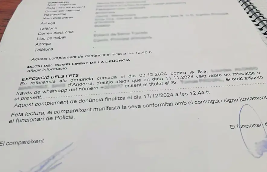 El document on consta el complement de la denúncia.
