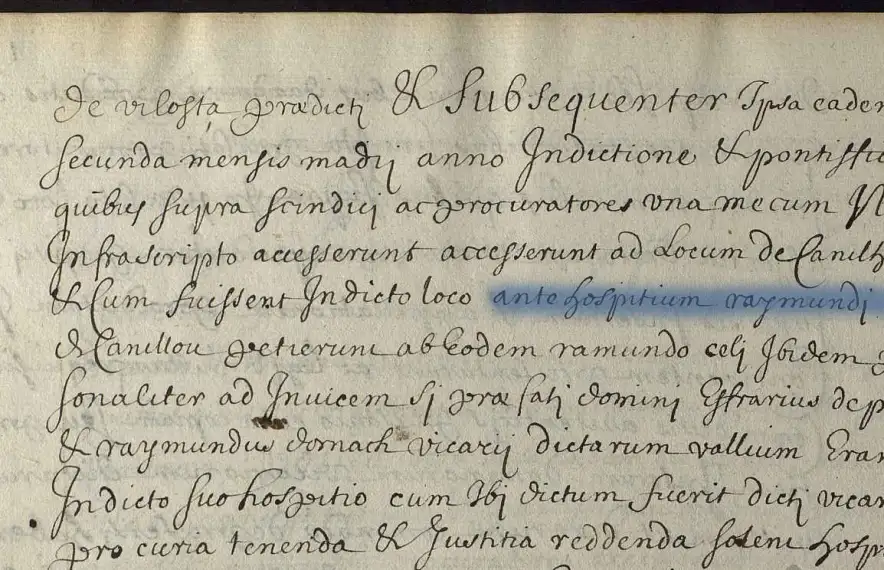 Referència a l’hospici de Ramon Sella, segons la còpia del llibre de privilegis del XVII.