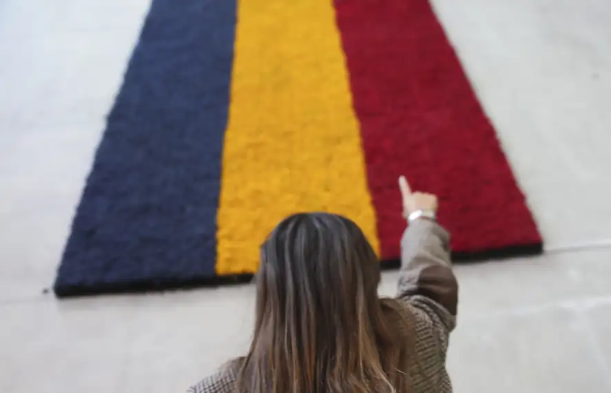 La bandera, al replà de l’escala del nou Consell, fa 7 metres de llarg.