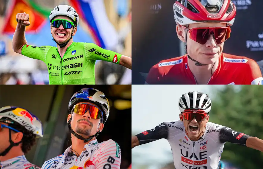 Tadej Pogačar, ciclista eslovè de l'UAE Team Emirates XRG. Jonas Vingegaard, del Team Visma, un dels millors del món. Primož Roglič, eslovè del Red Bull-BORA-hansgrohe. El mexicà Isaac del Toro, company d'equip de Tadej Pogačar.
