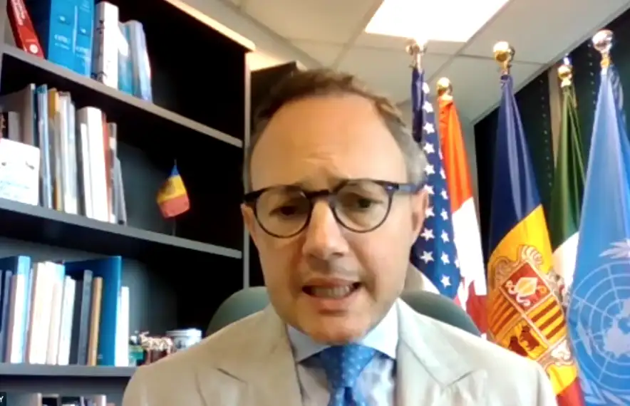 El cap de Govern, Xavier Espot, en un moment de la trobada telemàtica amb els mitjans de comunicació.