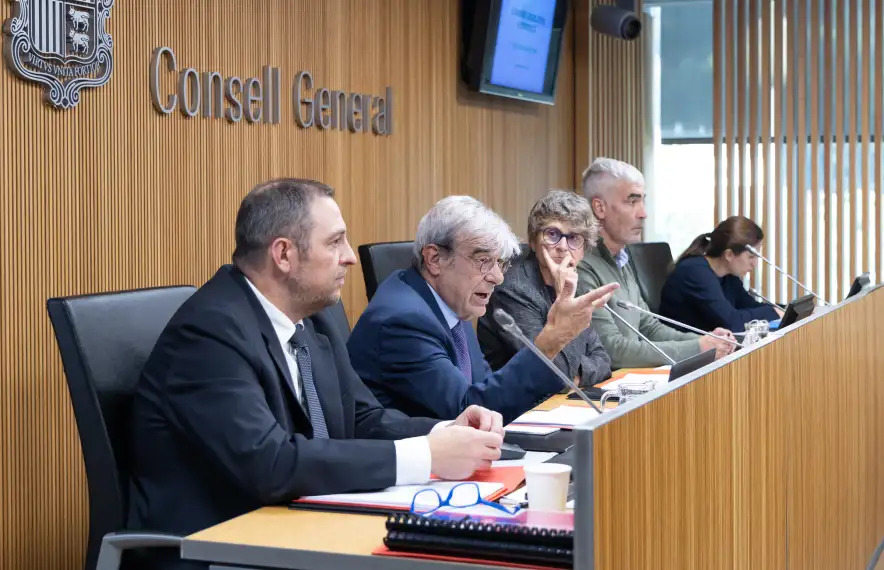 El ministre i el secretari d’Estat d’Educació, Ladislau Baró i Josep Anton Bardina, ahir al Consell General.
