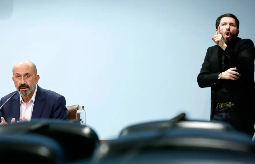 El ministre de Salut, Joan Martínez Benazet, en la compareixença d'aquest migdia.