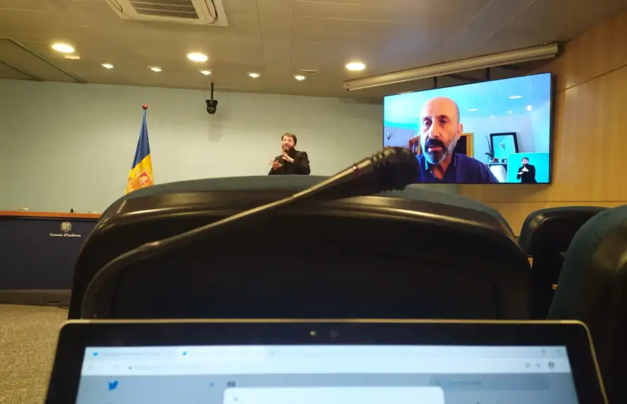 Un moment de la compareixença del ministre de Salut, Joan Martínez Benazet, d'aquest migdia.