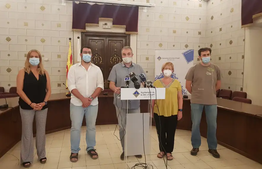 Un moment de la roda de premsa d'aquest matí a la Seu.