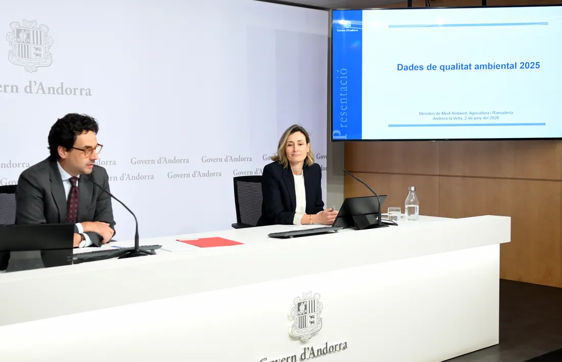 Guillem Casal i Sílvia Ferrer, durant la roda de premsa d'avui.