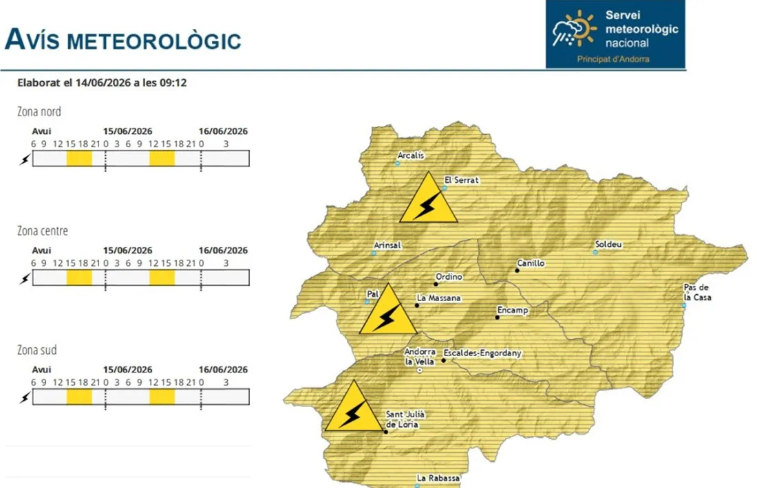 El mapa d'activació de l'avís groc.