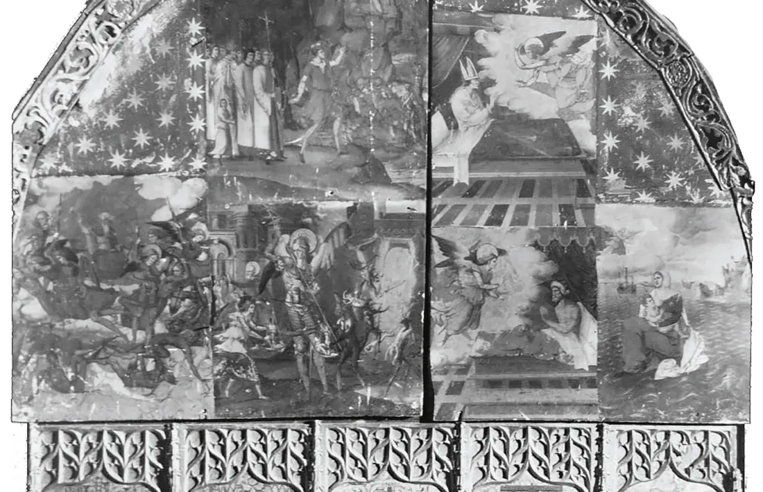 El retaule, encara sencer, abans del 1939 a la galeria Costa de Palma de Mallorca.