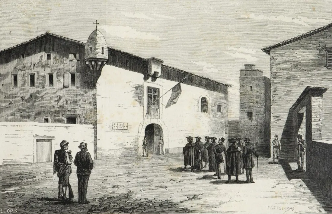 Visita dels delegats permanents a Casa de la Vall, segons ‘La Il·lustració Catalana’ (1881).
