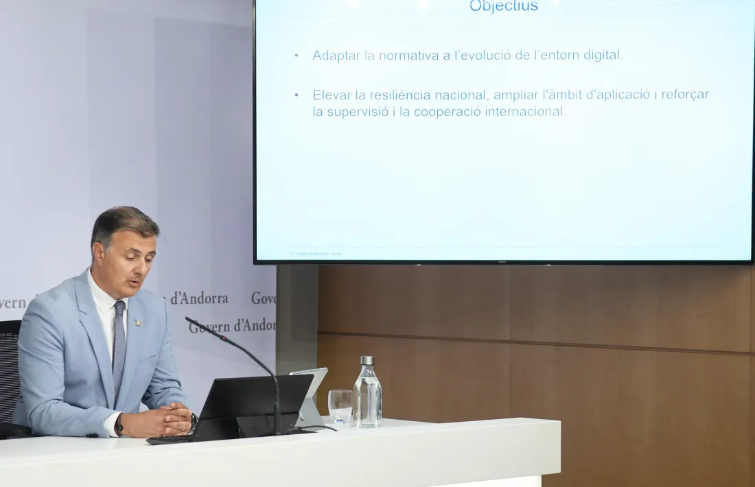 El ministre de Funció Pública i Transformació Digital, Marc Rossell, en la compareixença d'aquesta tarda.