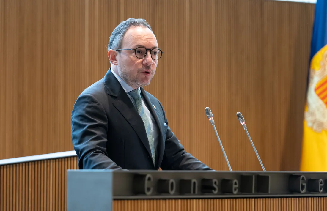 El cap de Govern, Xavier Espot, durant la seva intervenció aquest matí en el debat d’orientació política.
