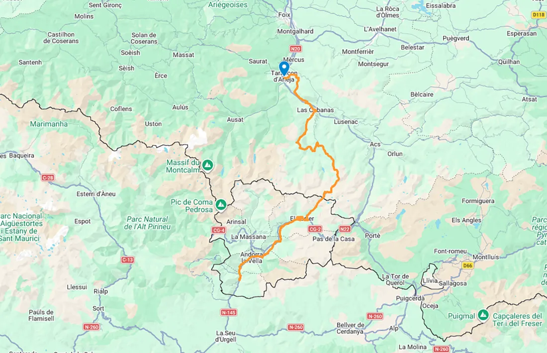 L’itinerari alternatiu transcorria per Incles i Fontargent, i sortia per la Rabassa per buscar el Cadí.