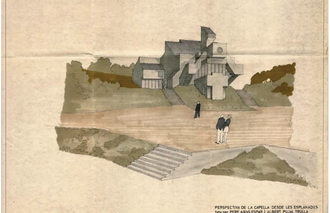 Perspectiva del santuari projectat per Aixàs i Pujal el 1973 per encàrrec del Consell General.