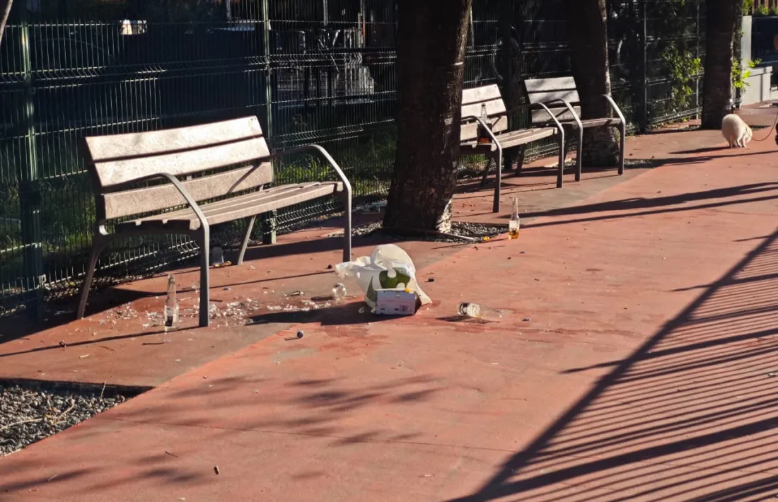 Restes d’un botellot al passeig del riu, a la zona del Parc Central d’Andorra la Vella.