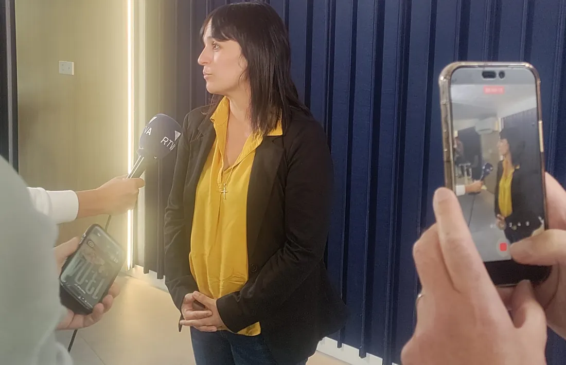 Sílvia Orriols durant la roda de premsa d’aquest matí a l’Unsquare d’Andorra la Vella.