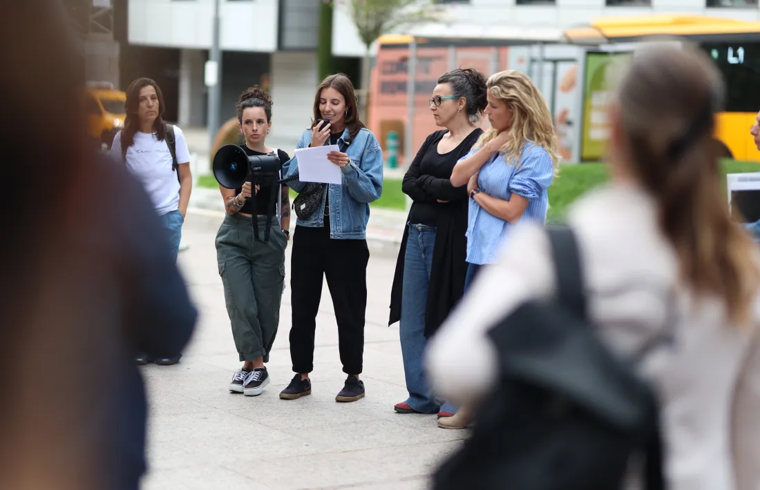 Lectura del manifest d’Acció Feminista, ahir al Parc de la Mola d’Escaldes-Engordany.