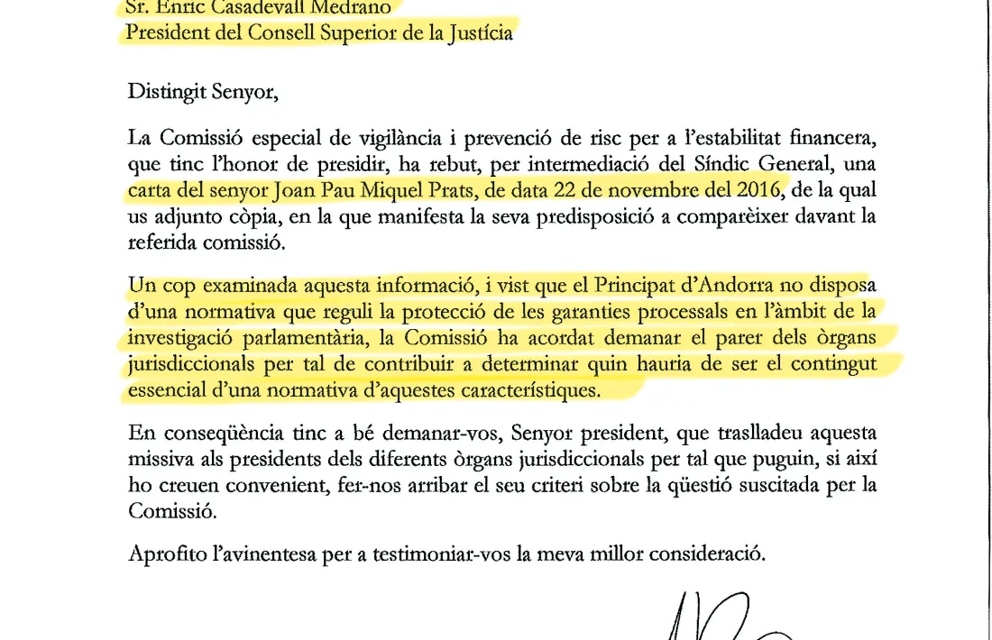 Baró envia ara la consulta al CSJ sobre la compareixença de Miquel
