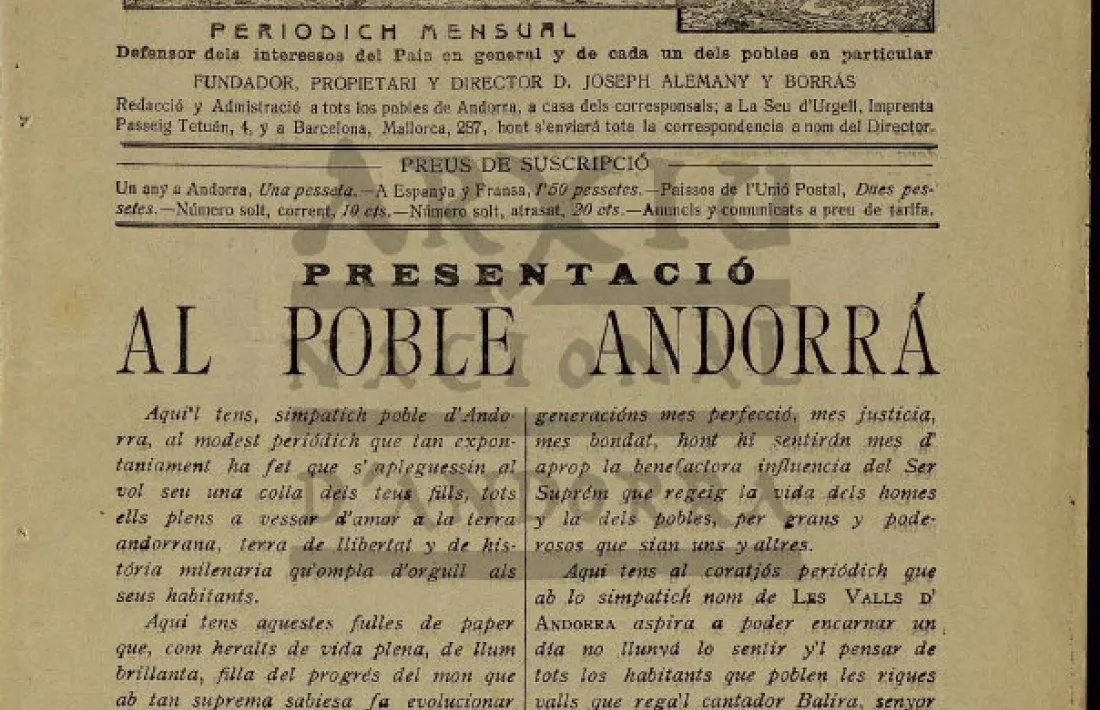 Andorra, llibertart de premsa, Les Valls d'Andorra, Arxiu Nacional, Josep Alemany