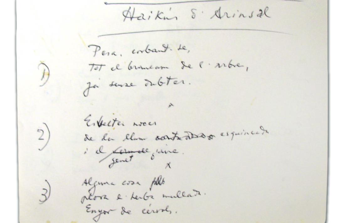 Andorra, Morell, biblioteca, Bartra, Espriu, Haikus, Estances de Lòria, Set lletanies de mort, Borís I, la Massana