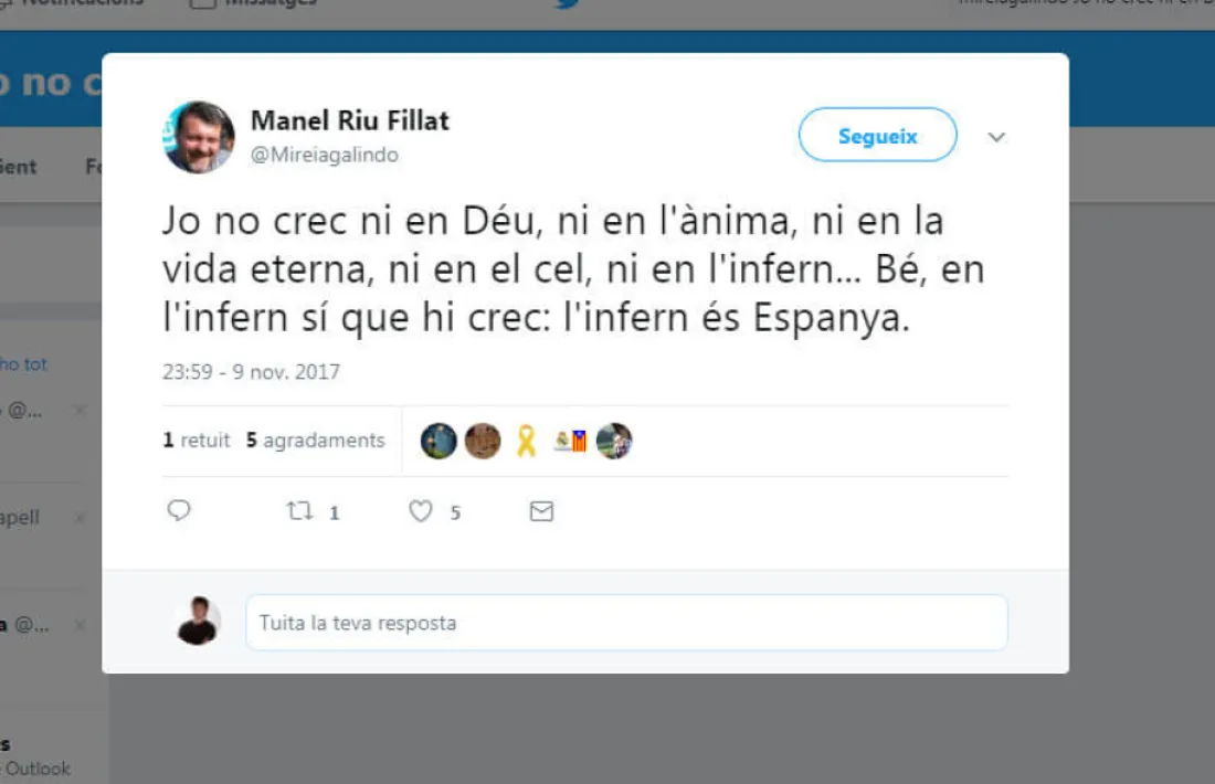 “L’infern és Espanya”, un dels  tuits del professor de Tremp citat