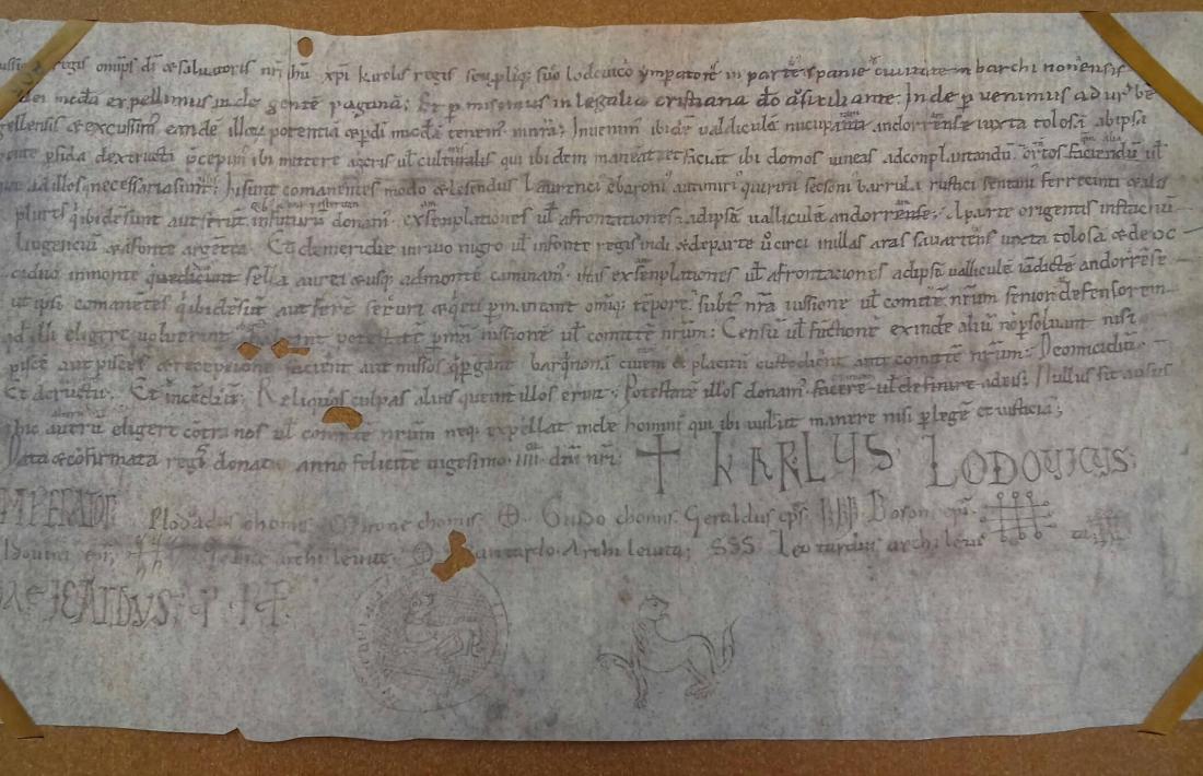 El document ‘original’ –de fet, una còpia del segle XII– es conserva a l’Arxiu Capitular; aquí dalt, el facsímil publicat a ‘Andorra Aeterna’.