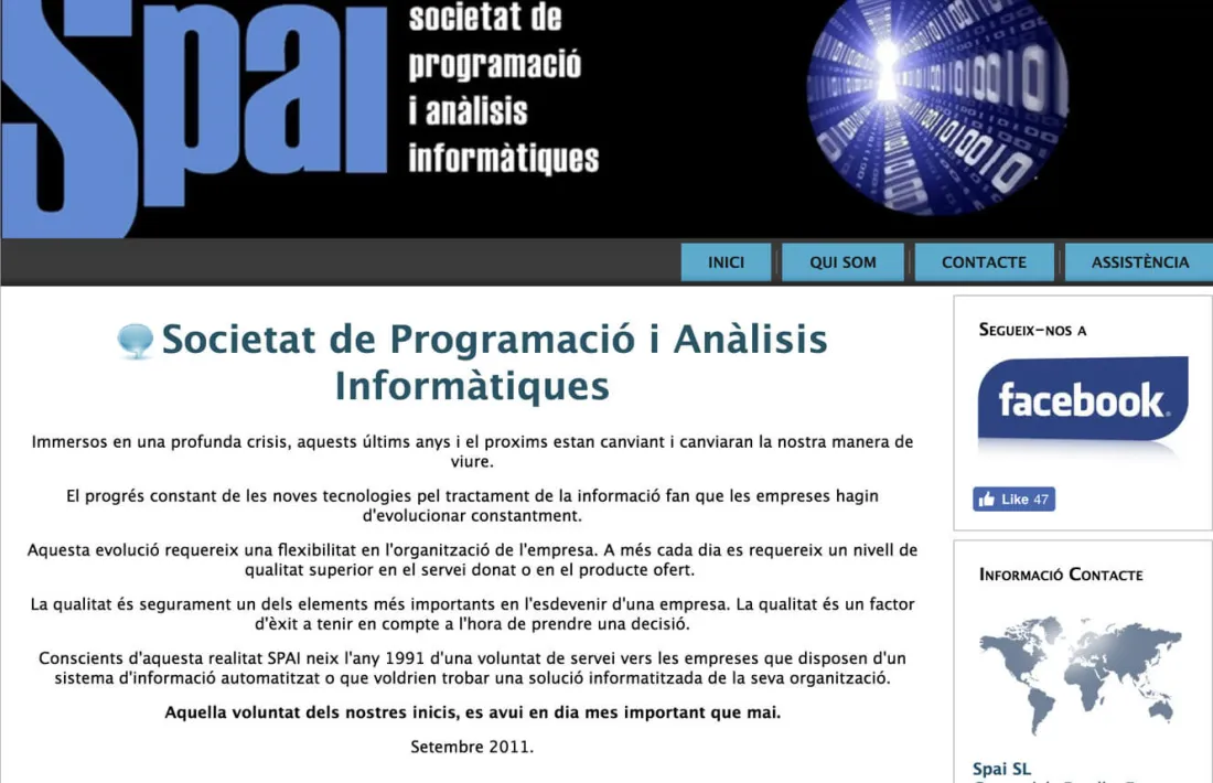 Captura de pantalla de la pàgina web de l'empresa Spai.