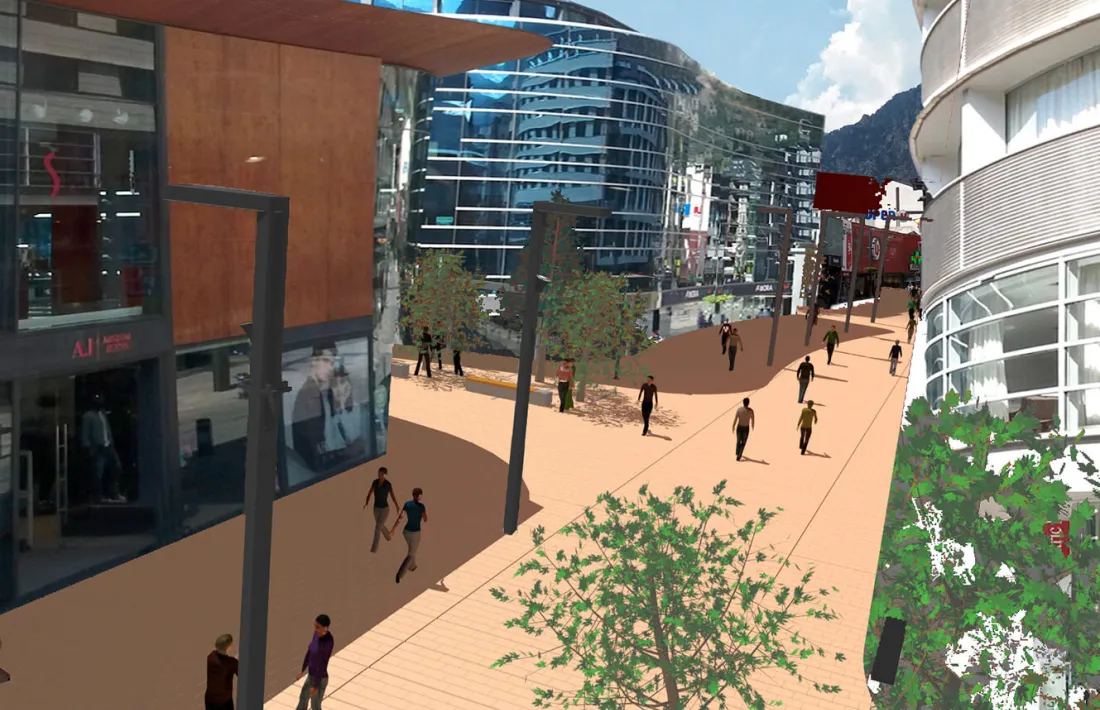 Reconstrucció de com quedaria part de l'avinguda Meritxell.