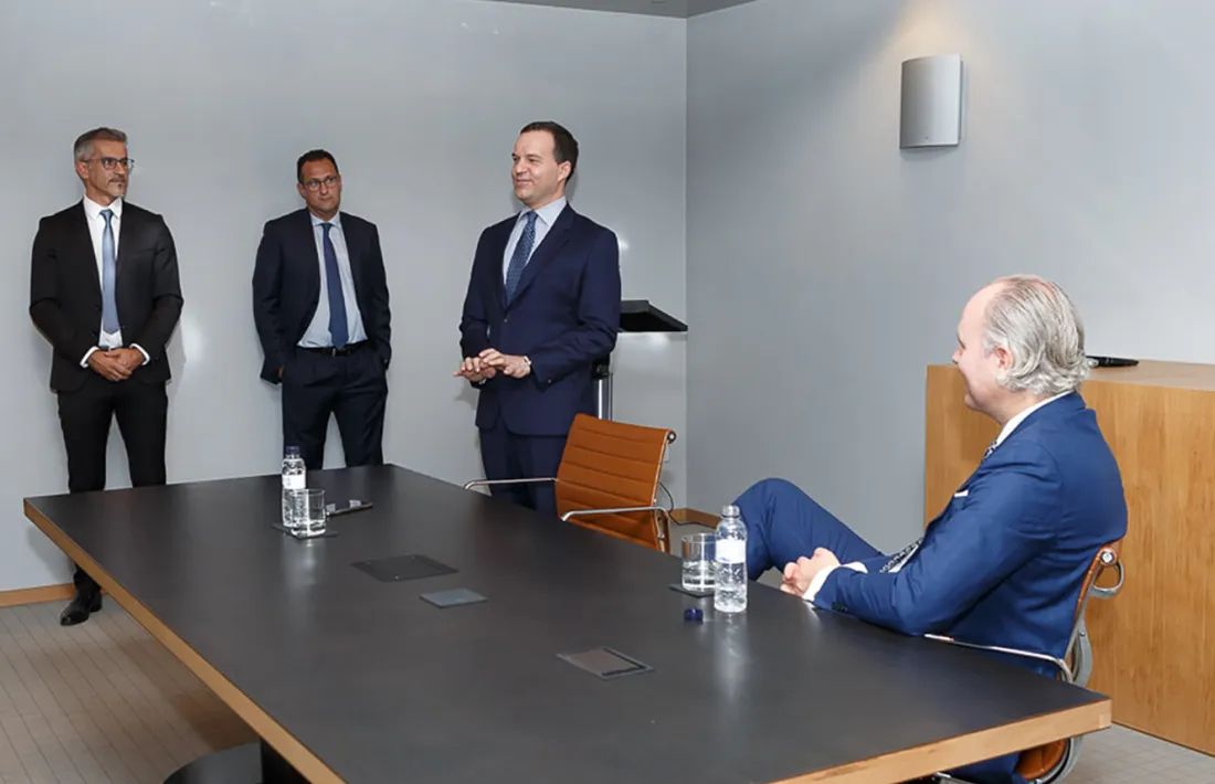 D'esquerra a dreta, el director general de Finances, Cándido Romero; el director de l’àrea de Negoci, Sergi Pallerola; el conseller delegat, Michael Christner, i el fins ara vicepresident del consell d'administració, Christoph Lieber.