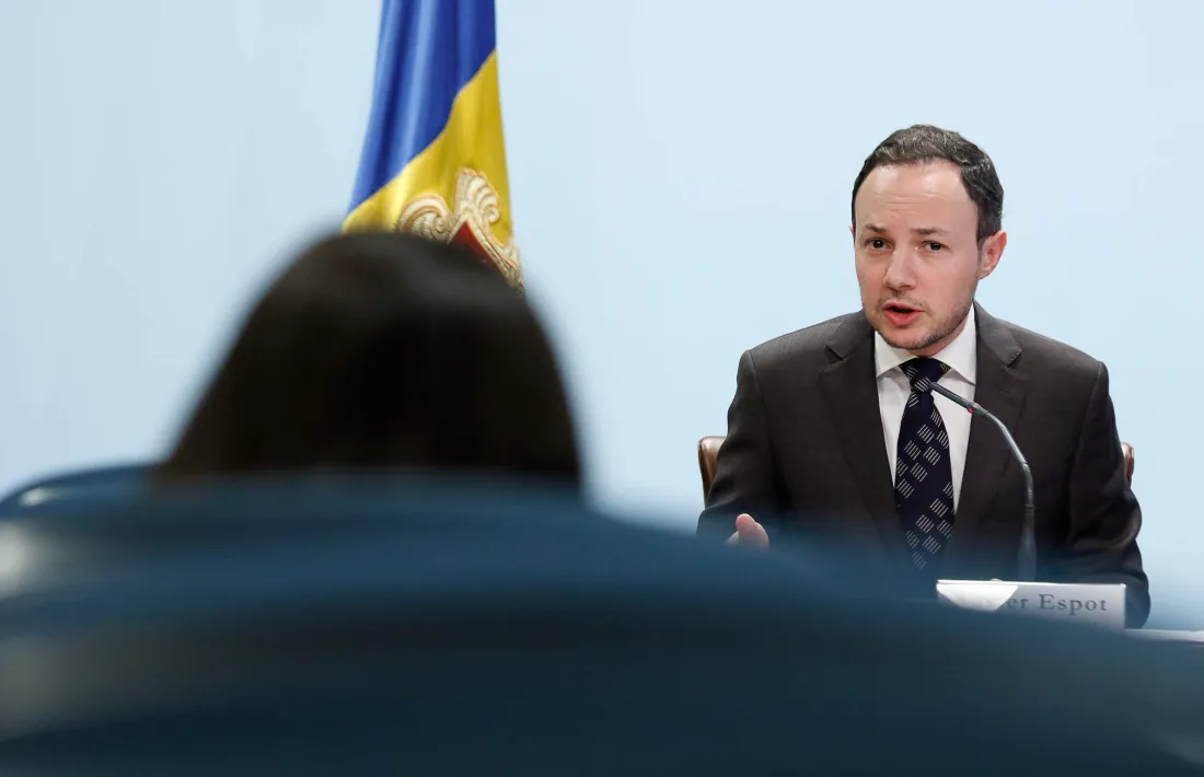El ministre d’Afers Socials, Justícia i Interior, Xavier Espot, durant la compareixença d’ahir.