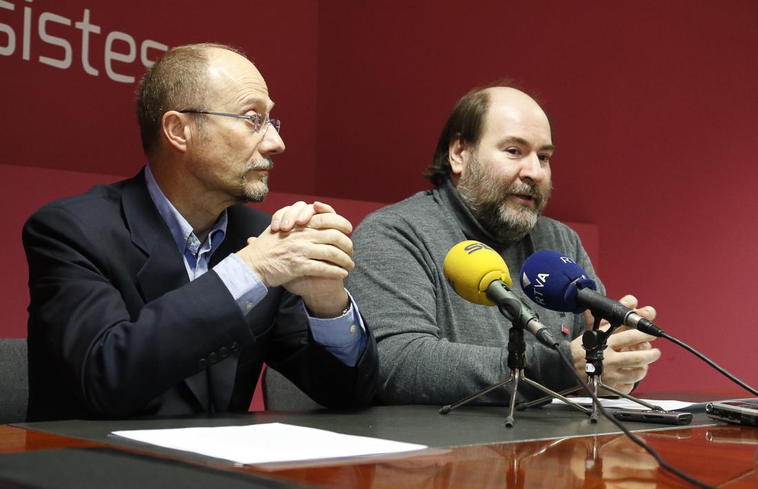 El conseller general de SDP, Víctor Naudi, i el secretari d’organització del partit, Joan Marc Miralles, en una compareixença anterior.