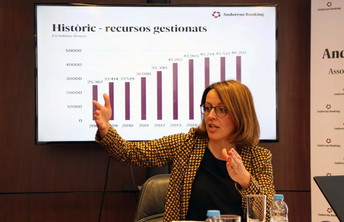 La directora general d’Andorran Banking, Esther Puigcercós, va presentar ahir els resultats de l’exercici 2017 del sector.