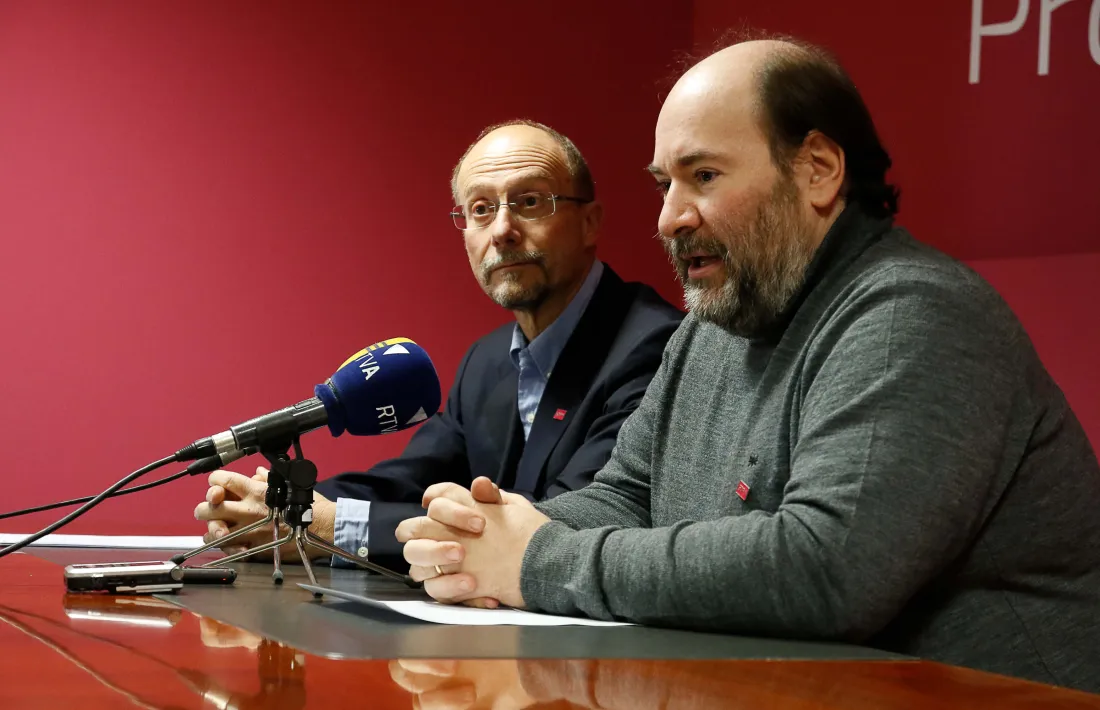 El conseller general d’SDP, Víctor Naudi, i el secretari d’organització de la formació, Joan Marc Miralles, en una compareixença anterior.