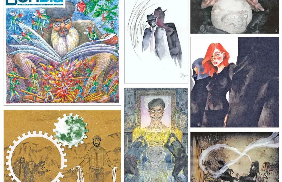 La portada de l’especial de Sant Jordi és una al·legoria de la lectura, obra de Sergi Mas (a dalt, a l’esquerra); segueixen les il·lustracions d’Àstrid Janer per al relat ‘Dégueulasse’, de Bru Noya; Martín Blanco (‘Feina feta no fa destorb’, de Xavi Fernández); Sara Valls (‘Les bugaderes de la lluna’, de Iago Andreu); Xavi Casals (‘Membre fantasma’, de Txema Díaz-Torrent); Montse Mayol (‘Cosins’, d’Eva Arasa), i Jordi Casamajor (‘Infidel’, de Maria Alaminos).