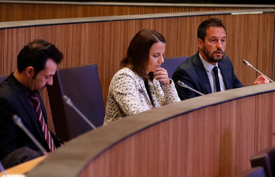 Els consellers generals del Partit Socialdemòcrata, Gerard Alís, Rosa Gili i Pere López, en una sessió del Consell General.