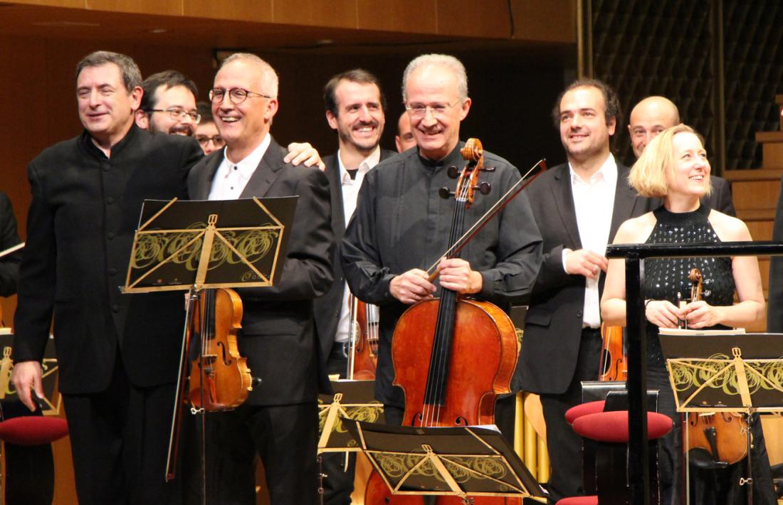 El compositor i director Salvador Brotons amb els germans Gerard i Lluís Claret, el dia de l'estrena de 'L'andorrà'.