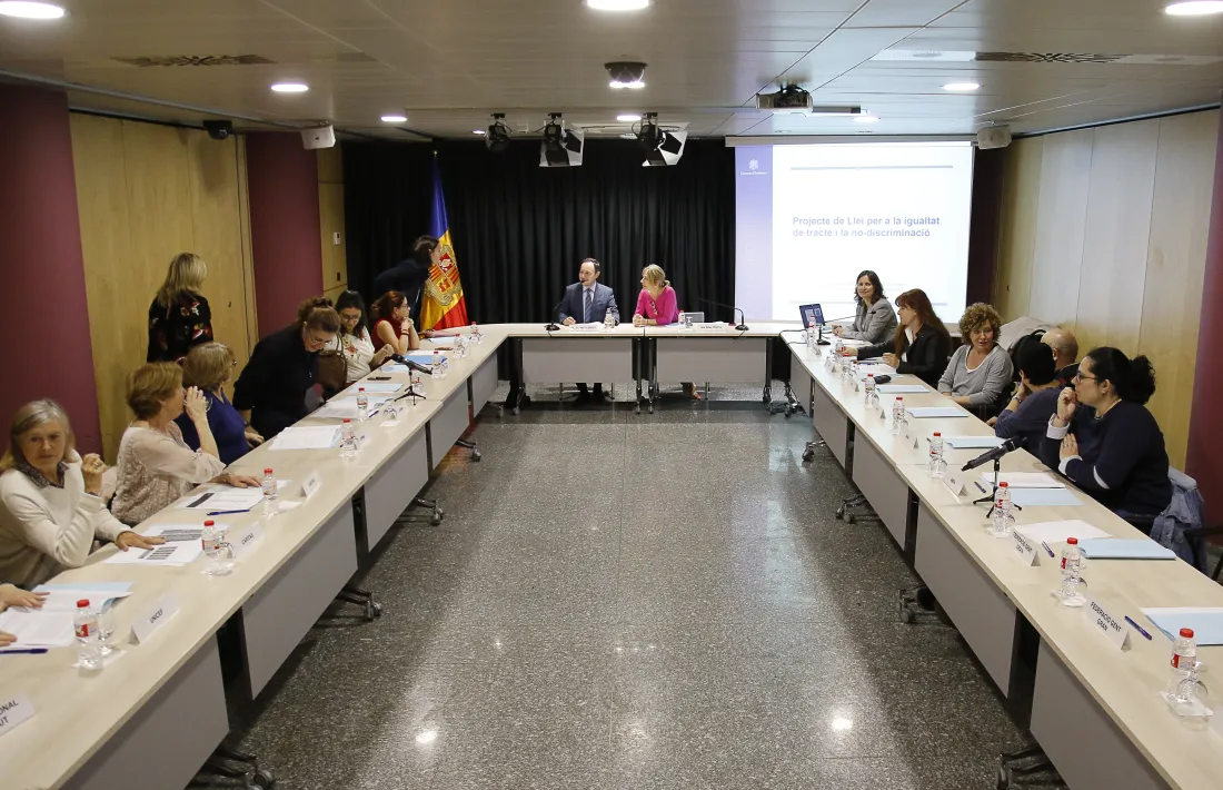 Un moment de la presentació de l’avantprojecte de llei per a la igualtat de tracte i la no-discriminació als agents implicats.