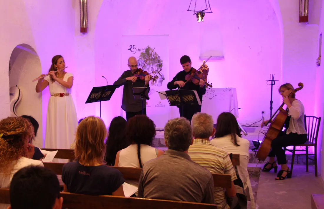 Un moment del concert del quartet Krommer a l'església de Sant Antoni de la Grella.