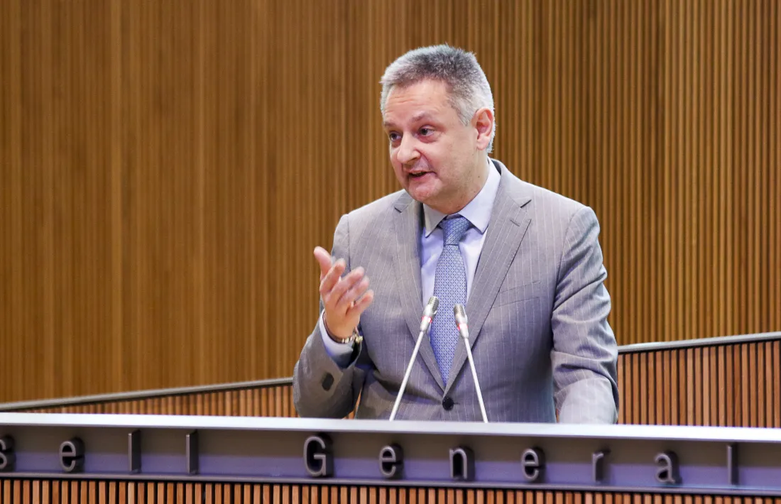 El ministre d’Economia, Competitivitat i Innovació, Gilbert Saboya, en un moment de la seva intervenció ahir al Consell General.