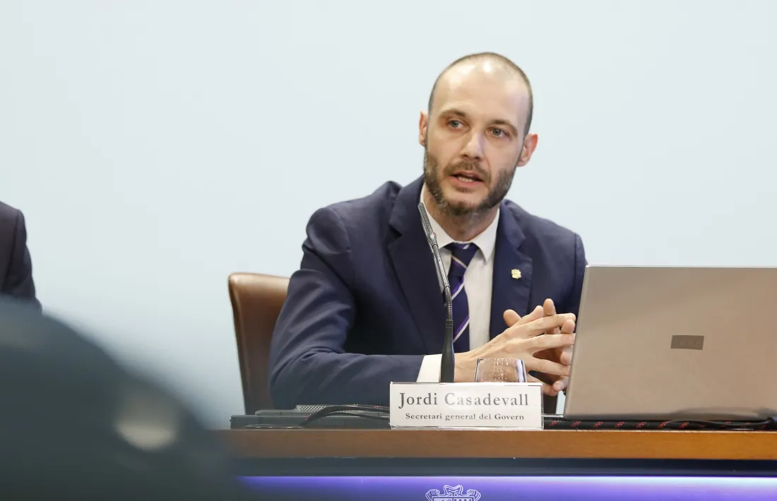 El secretari general del Govern, Jordi Casadevall, en la compareixença d’ahir.