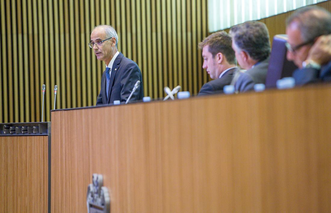 El cap de Govern, Antoni Martí, en un moment de la primera jornada del debat d’orientació política al Consell General.