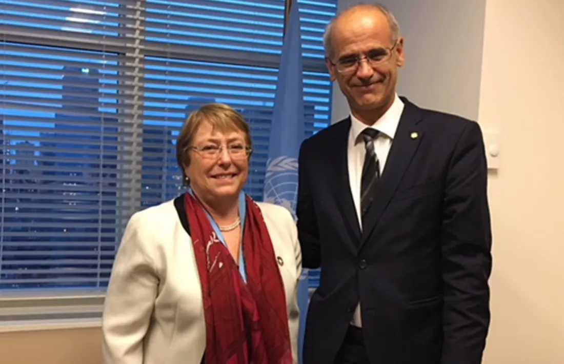 Antoni Martí amb l'alta comissionada de les Nacions Unides pels Drets Humans, Michelle Bachelet.