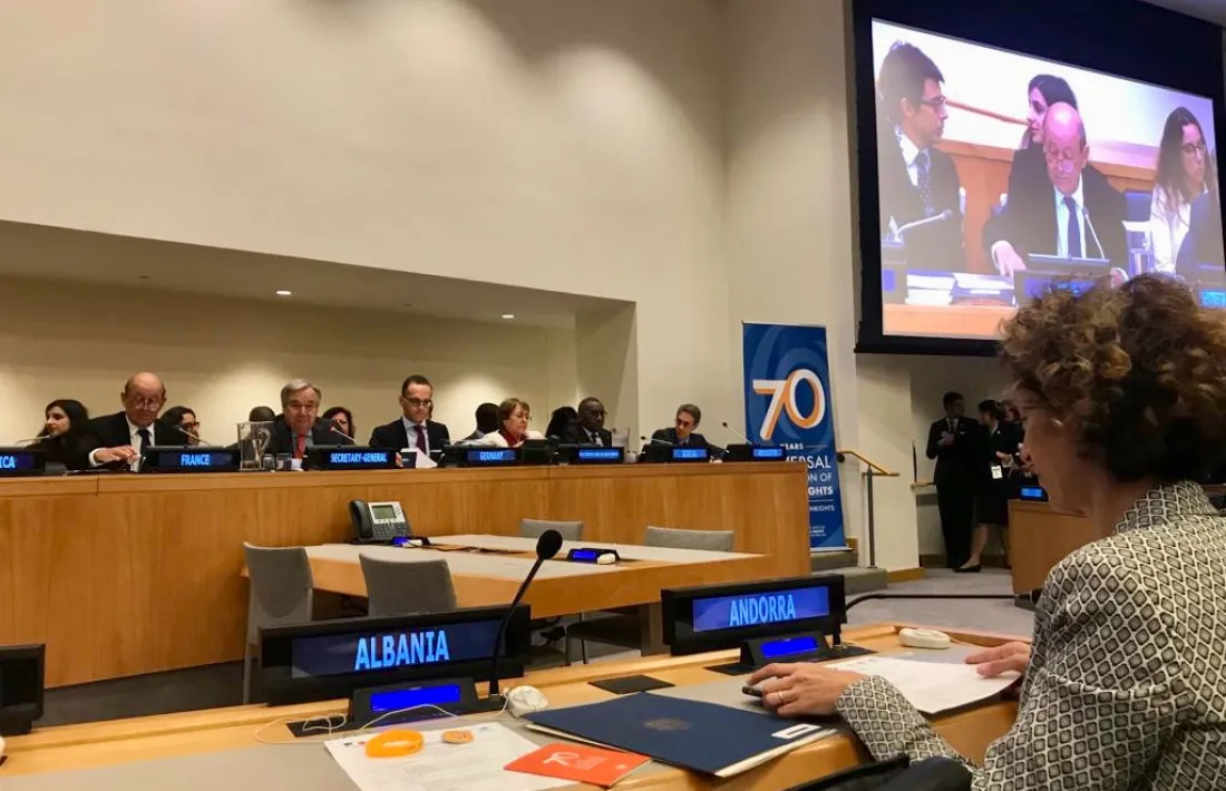 La ministra d’Afers Exteriors, Maria Ubach, en la reunió d’alt nivell sobre la Declaració Universal dels Drets Humans.