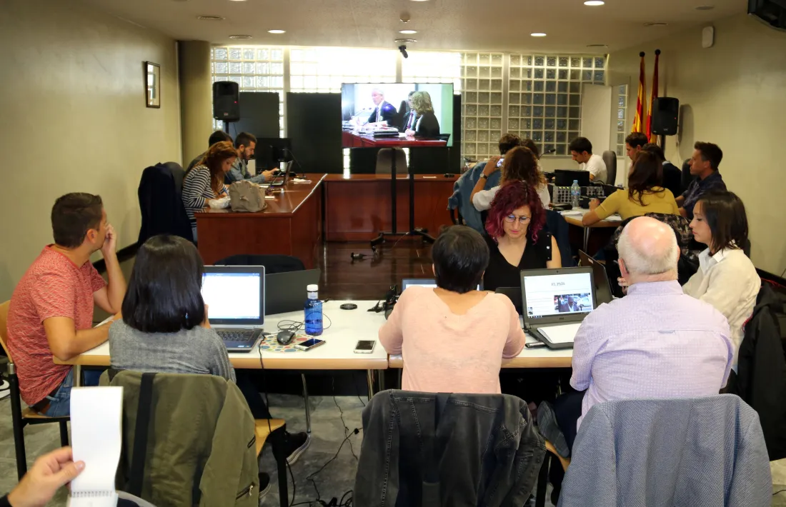 La sala de premsa habilitada perquè els mitjans segueixin el judici.