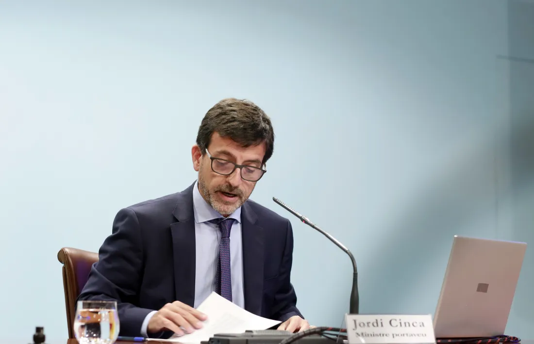 El ministre portaveu, Jordi Cinca, durant la roda de premsa posterior al consell de ministres, ahir.