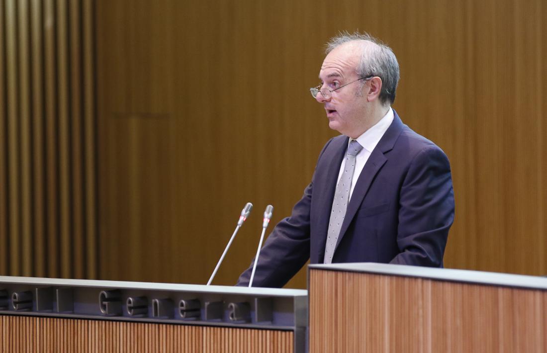 El ministre de Salut, Carles Àlvarez, en una sessió del Consell General.