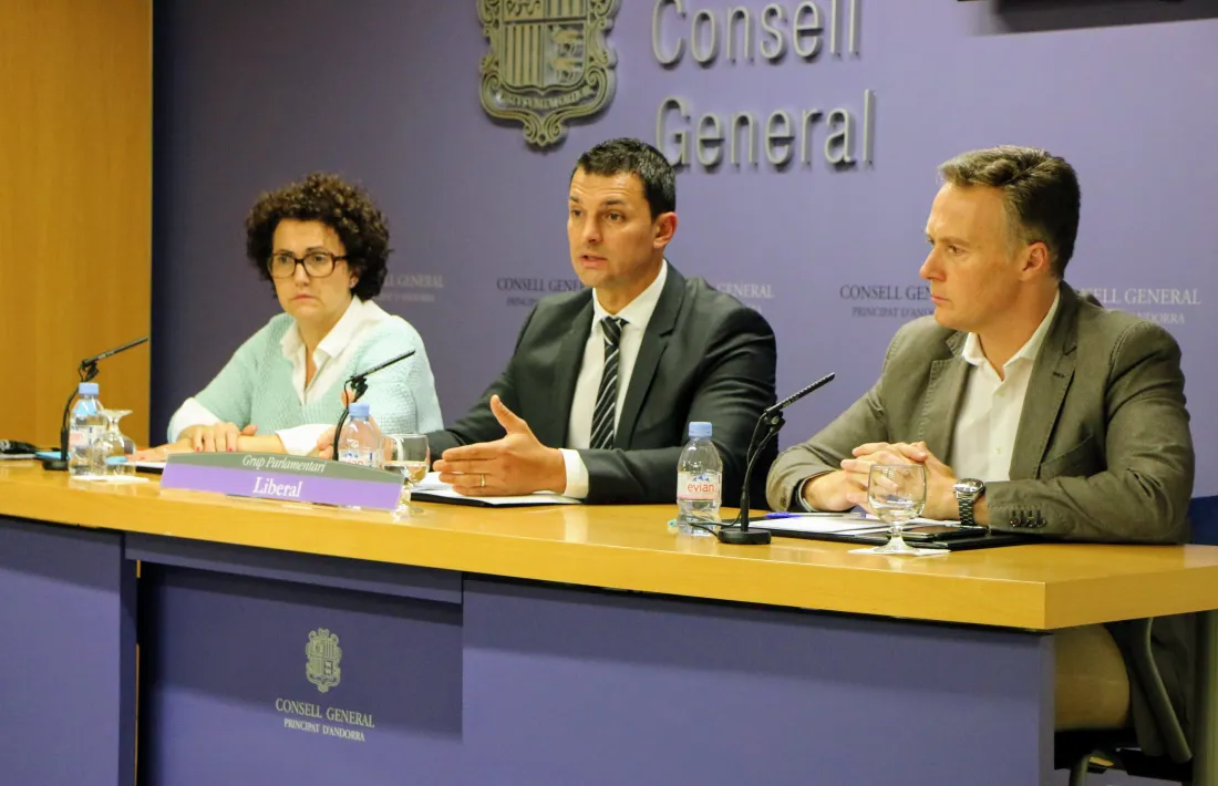 Els consellers generals liberals en la compareixença d'ahir.