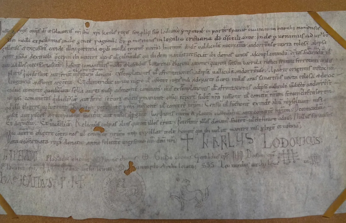 La Carta Pobla, suposadament datada el 805 i firmada ni més ni menys que pels emperadors Carlemany i Carles el Calb: tot un 'fake' que Oliver Vergés i Carles Gascón han desmuntat.